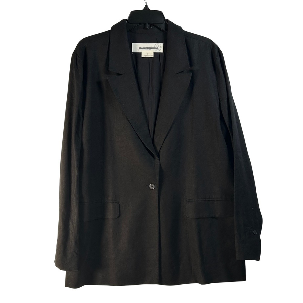 Treasure & Bond Black Linen Blend Single Button Blazer Jacket Womens Large